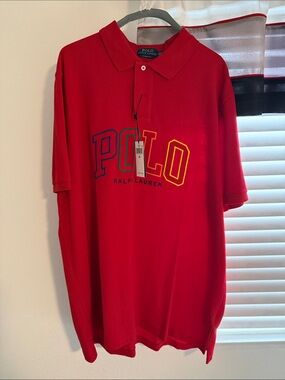 Polo by Ralph Lauren Red Short-Sleeve Polo with Multicolor POLO Logo